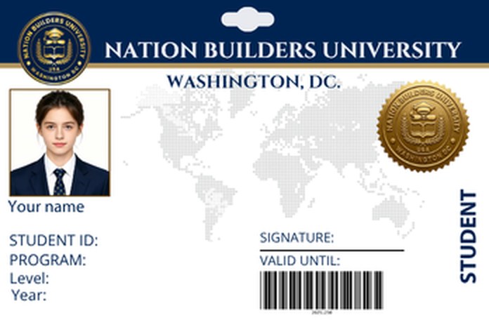 Sample design of an NBU student ID card, front, with placeholder photo and blank fields
